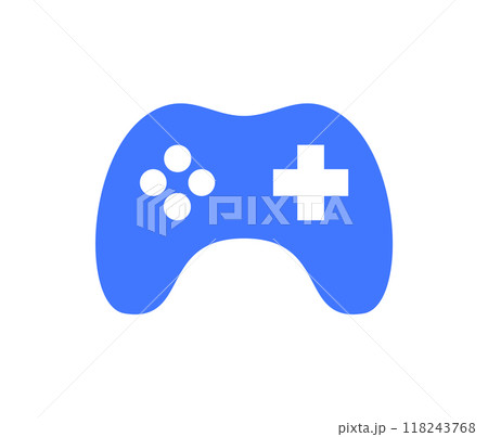 Simple, bold icon of a video game controller in blue, representing gaming, entertainment, or digital interaction. Modern, minimalistic design perfect for game-related content or tech interfaces. Simple, bold icon of a video game controller in blue, representing gaming, entertainment, or digital interaction. Modern, minimalistic design perfect for game-related content or tech interfaces. 118243768