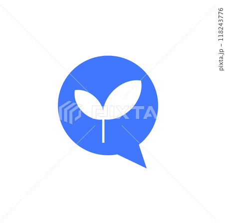 Simple sprout symbol inside a blue speech bubble, representing growth, sustainability, or communication. Ideal for environmental or eco-friendly themes, as well as communication in green initiatives. 118243776