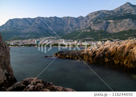 Makarska town, popular tourist seaside resort on the Adriatic sea coastline of Croatia Makarska town, popular tourist seaside resort on the Adriatic sea coastline of Croatia 118244050