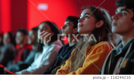 Students watching educational films together 118244210