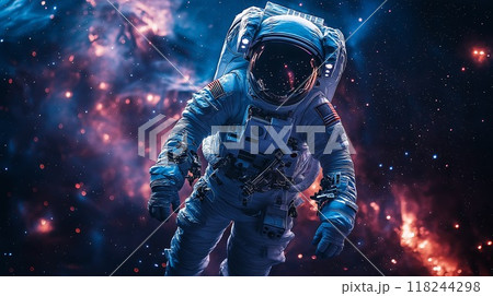 宇宙飛行士と銀河を見上げる 宇宙飛行士と銀河を見上げる 118244298