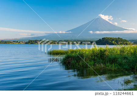 夏の河口湖　雪のない夏富士 118244661