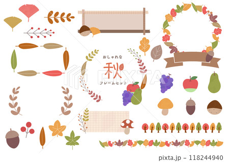 秋の味覚と植物のフレームセット　リース　月桂冠 118244940