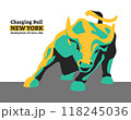 Stylized image of Charging Bull from Wall Street New York. Vector stock illustration. Logo, emblem. Symbol of competition and finance. 118245036