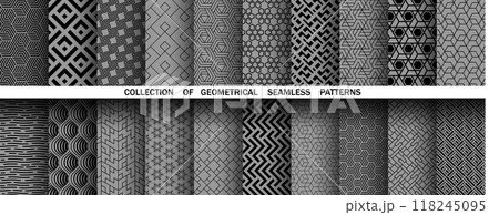 Geometric set of seamless black and gray patterns. Simple vector graphics 118245095