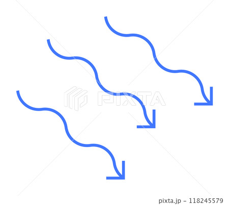 Three curved arrows pointing downwards. Ideal for process flow, direction, movement, transitions, guidance, and navigation. Simple and clean style. 118245579