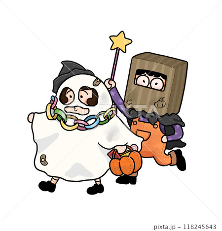 ハロウィンのコスプレ_仮装をする子供達のシンプルなイラストセット【全身】 ハロウィンのコスプレ_仮装をする子供達のシンプルなイラストセット【全身】 118245643