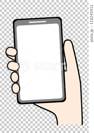 Illustration material of a person's hand holding a smartphone and facing the screen forward Illustration material of a person's hand holding a smartphone and facing the screen forward 118245912