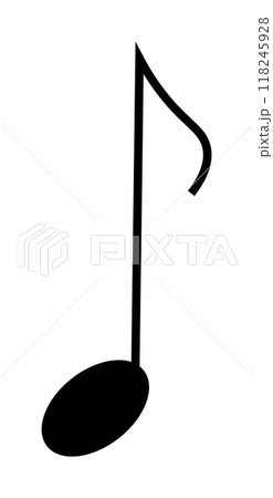 A single black musical note representing sound and music creation. Ideal for music education, sheet music, musicology, design elements, and digital media. Minimalist, clean, clear. 118245928