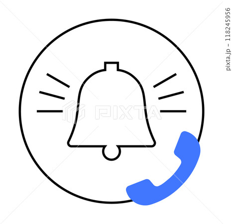 A ringing bell with a prominent incoming call icon in a minimalistic line art style. Ideal for app design, UI UX elements, communication tools, notification alerts, and customer service. Simple, clean A ringing bell with a prominent incoming call icon in a minimalistic line art style. Ideal for app design, UI UX elements, communication tools, notification alerts, and customer service. Simple, clean 118245956