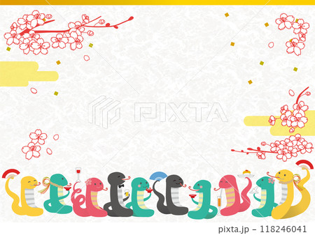 2025年新年 へびの宴会イラストフレーム 余白あり 2025年新年 へびの宴会イラストフレーム 余白あり 118246041