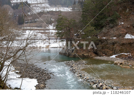 The view of landscape shirakawago river in winter 118246107