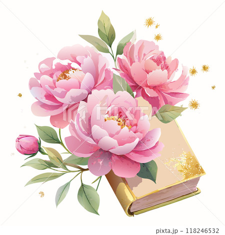 A book with peonies pink flower on it 118246532