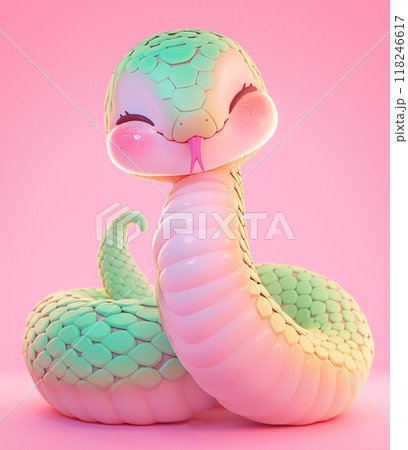 2025 A cartoon snake with a pink and green body and a pink head 118246617