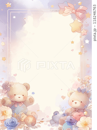 A colorful children's frame with a bunch of balloons and teddy bears. The balloons are in various colors and sizes, and the teddy bears are scattered throughout the frame. 118246763
