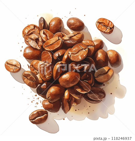 watercolor coffee beans. The image has a warm and inviting mood, with the coffee beans being the main focus watercolor coffee beans. The image has a warm and inviting mood, with the coffee beans being the main focus 118246937