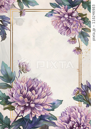 A framed image of purple flowers with gold trim A framed image of purple flowers with gold trim 118246983