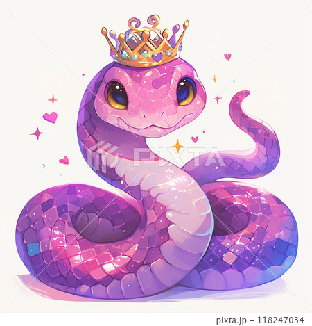 2025 A purple snake with a crown on its head.のイラスト素材