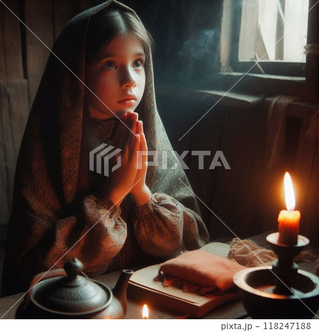 朝のお祈りをする魔女見習いの少女 朝のお祈りをする魔女見習いの少女 118247188