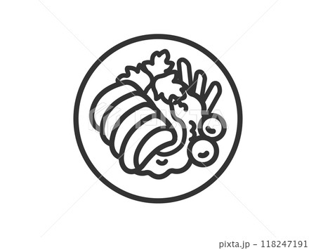 タイ料理の、カオマンガイのアイコン（線画）のイラスト 118247191