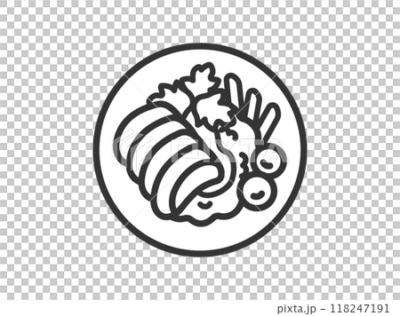 タイ料理の、カオマンガイのアイコン（線画）のイラスト 118247191