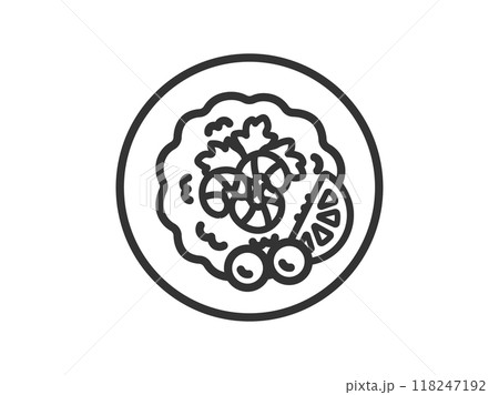 タイ料理の、カオパットのアイコン（線画）のイラスト 118247192