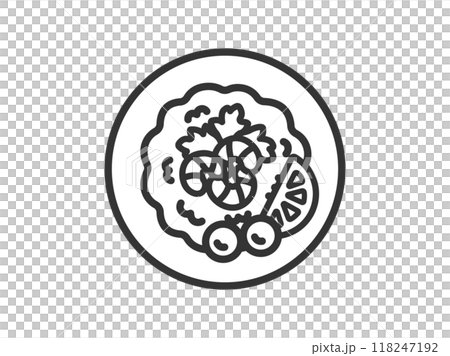 タイ料理の、カオパットのアイコン（線画）のイラスト 118247192