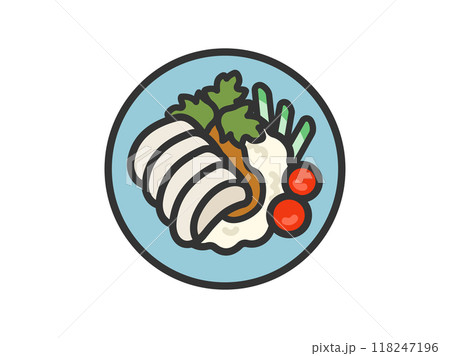 タイ料理の、カオマンガイのアイコン(線画カラー)のイラスト タイ料理の、カオマンガイのアイコン(線画カラー)のイラスト 118247196