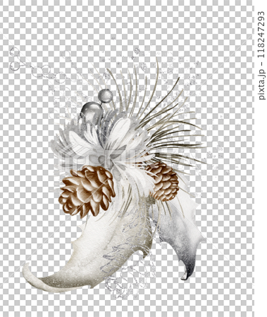 Plant Christmas Watercolor Bouquet. Set Christmas-tree flowers of muted pine branches and pine cones with berries. X mas celebrate holiday decoration hand drawn for templates and invitations. 118247293