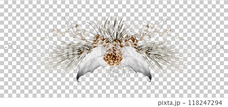 Plant Christmas Watercolor Bouquet. Set Christmas-tree flowers of muted pine branches and pine cones with berries. X mas celebrate holiday decoration hand drawn for templates and invitations. 118247294