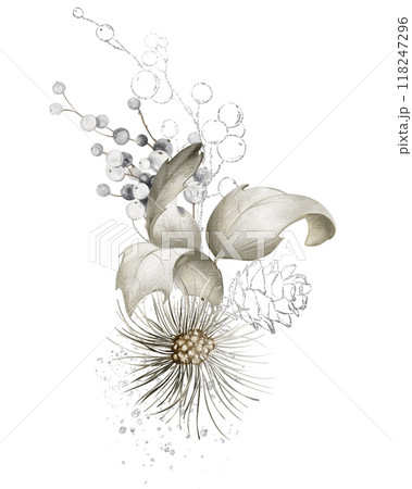 Plant Christmas Watercolor Bouquet. Set Christmas-tree flowers of muted pine branches and pine cones with berries. X mas celebrate holiday decoration hand drawn for templates and invitations. Plant Christmas Watercolor Bouquet. Set Christmas-tree flowers of muted pine branches and pine cones with berries. X mas celebrate holiday decoration hand drawn for templates and invitations. 118247296