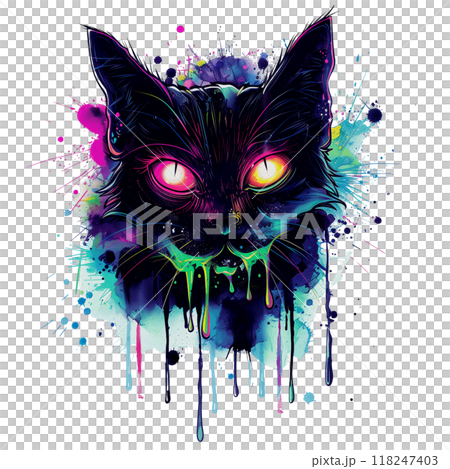 A cat covered in dripping neon slime with big glowing neon eyes A cat covered in dripping neon slime with big glowing neon eyes 118247403