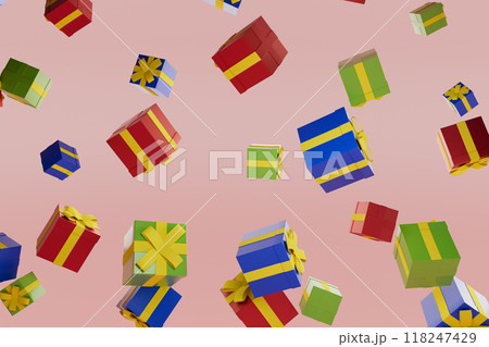 A bunch of colorful boxes are flying through the air, 3d render 118247429
