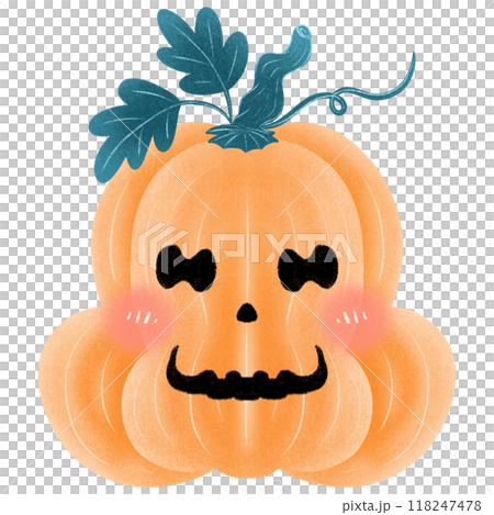spooky face with leaves. Collection orange pumpkins with scary spooky smile Halloween. spooky face with leaves. Collection orange pumpkins with scary spooky smile Halloween. 118247478
