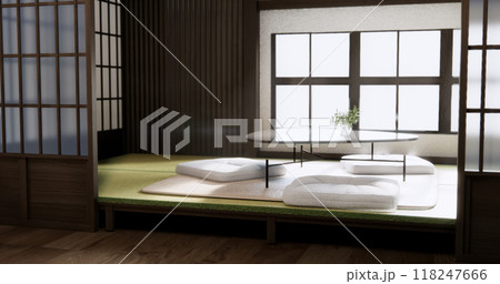 standard Room interior with low table and pillow with tatami mat on  room japan concept.3D rendering 118247666