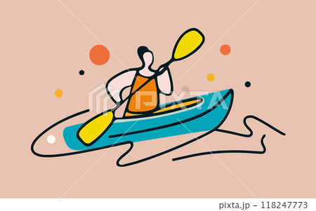 Continuous one line body positive people kayaking in positive mood. vector images, typography Continuous one line body positive people kayaking in positive mood. vector images, typography 118247773