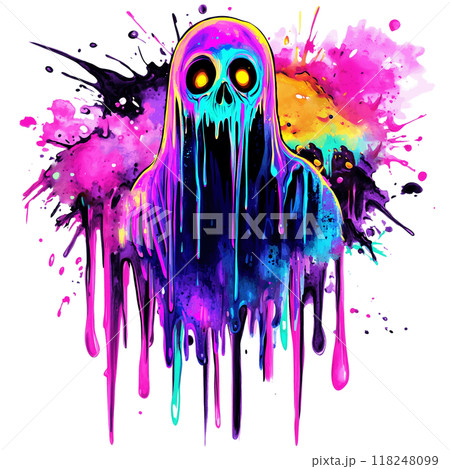 A glowing neon ghost with dripping slime 118248099