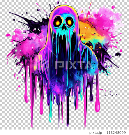 A glowing neon ghost with dripping slime 118248099