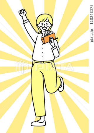 財布を持ってガッツポーズをする女性 118248375