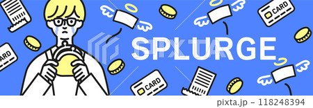 がま口財布を持ち泣いている男性とお金のイラスト背景 118248394