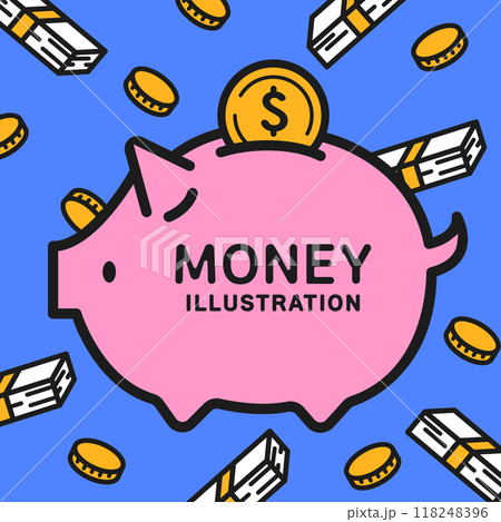 ブタの貯金箱とお金の背景イラスト_4 ブタの貯金箱とお金の背景イラスト_4 118248396
