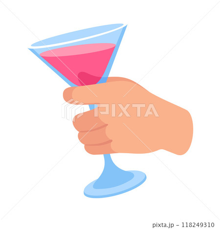 Glass with Cocktail Drink in Hand Vector Illustration 118249310