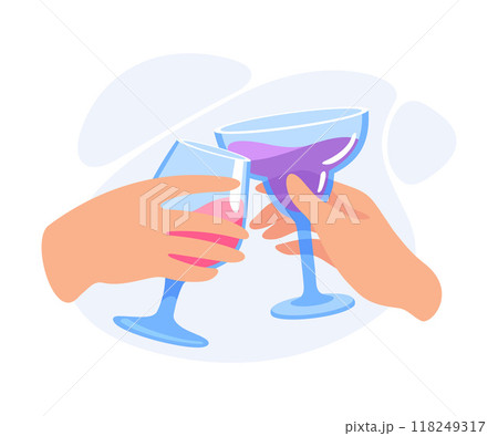 Glass with Cocktail Drink in Hands Clinking Together Vector Illustration Glass with Cocktail Drink in Hands Clinking Together Vector Illustration 118249317