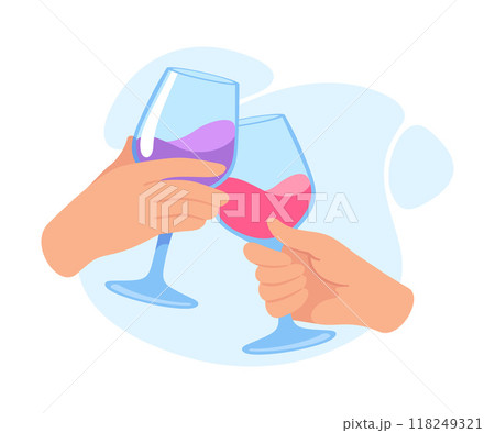 Glass with Cocktail Drink in Hands Clinking Together Vector Illustration Glass with Cocktail Drink in Hands Clinking Together Vector Illustration 118249321