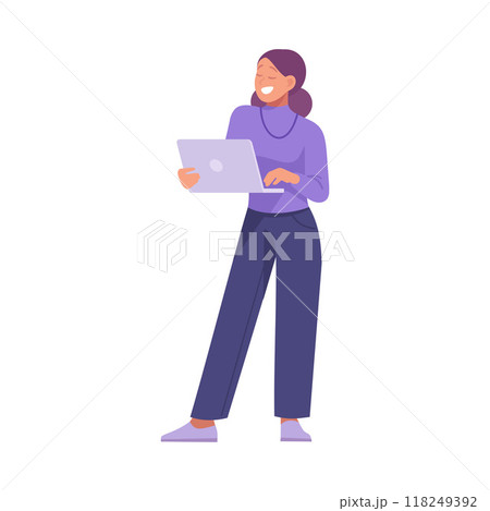Woman Entrepreneur Character Standing with Laptop Vector Illustration Woman Entrepreneur Character Standing with Laptop Vector Illustration 118249392