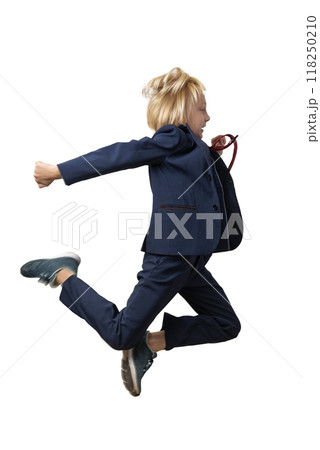 Young businessman jumping in the air, isolated on white background. Young businessman jumping in the air, isolated on white background. 118250210