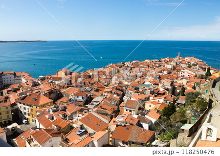 Piran medieval town aerial view, Slovenia 118250476