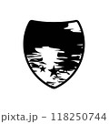 Simple black and white stamp design on a white background featuring a blank space for custom text or logo use. 118250744