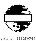 Simple black and white stamp design on a white background featuring a blank space for custom text or logo use 118250745