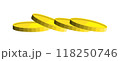 Golden coins scattered on a white background, representing wealth and financial freedom in a playful arrangement 118250746